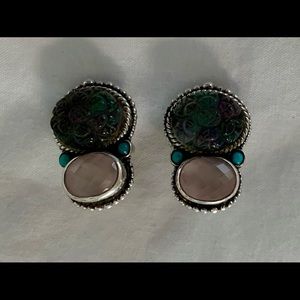 DWeck silver with pink and multi colored stone pierced earrings